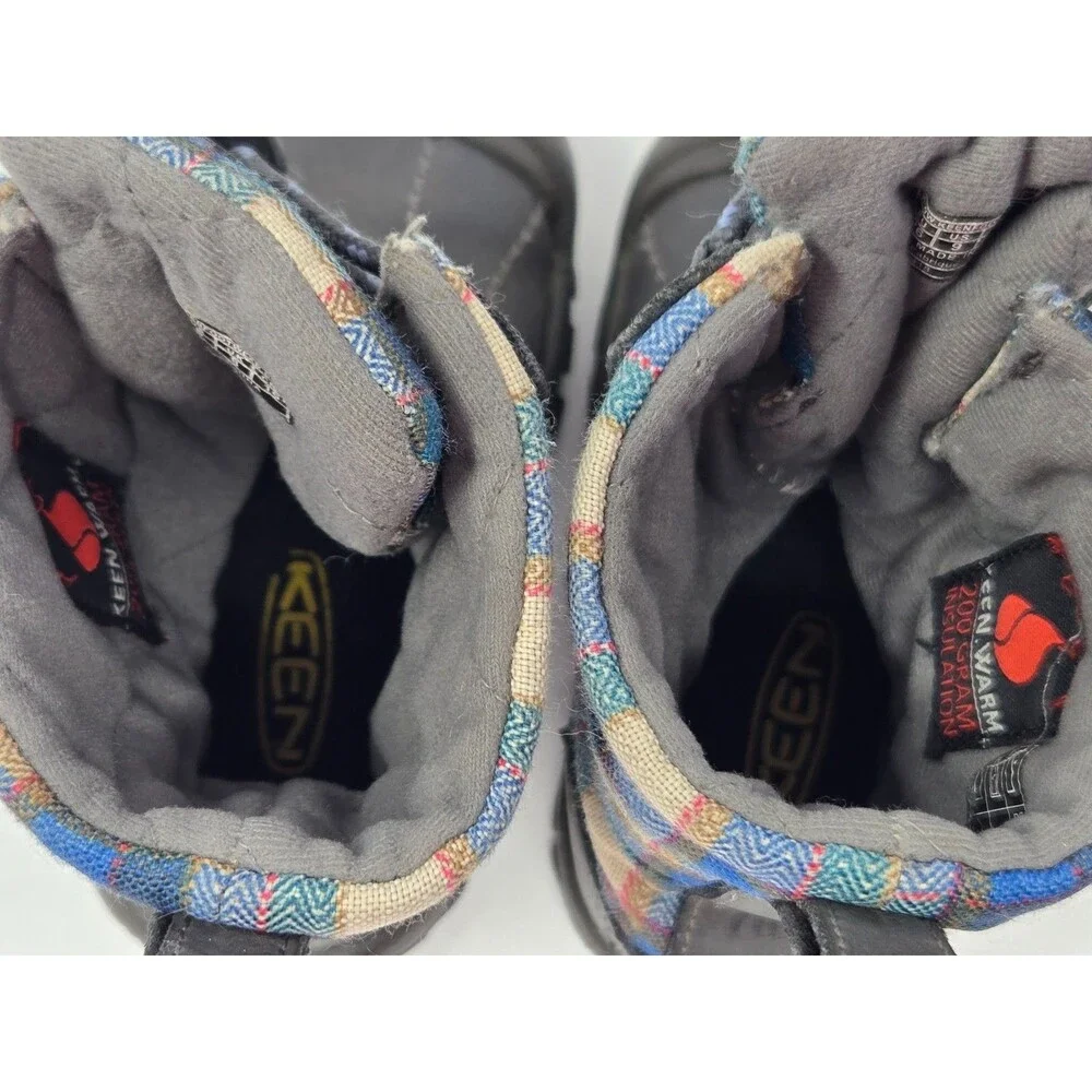 KEEN Toddler Sz 9  Waterproof Snow Boots Grey Plaid Cabincore Winter Boy Girl